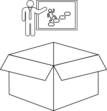 Bir sunucu, kariyer büyüme adımlarını açık bir karton kutunun üzerinde, fırsatları ve potansiyeli simgeleyen bir grafiğe işaret ediyor..