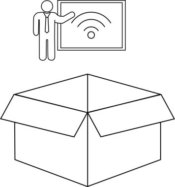 Bu resimde WiFi üzerinde bir sunum açık bir kutunun üzerinde gösterilir.