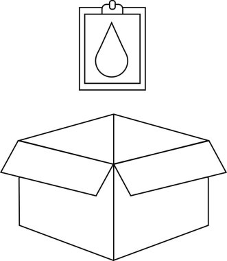 Bir su damlası ikonu içeren, üzerinde pano olan açık bir kutunun basit bir çizgisi çizimi.