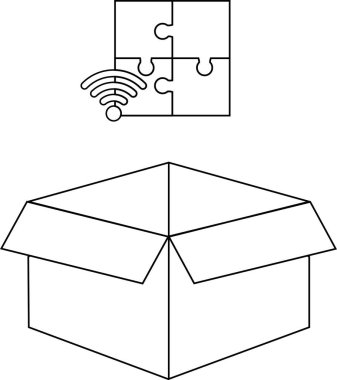 Üzerinde bir bulmaca ve Wi-Fi sembolü olan açık bir kutu, bağlantı ve problem çözmeyi öneriyor.