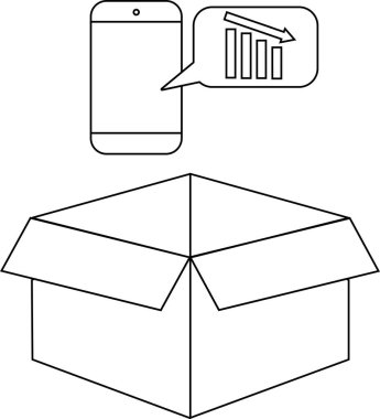 Bir telefon, açık bir kutunun üzerinde azalan bir satış grafiği gösterir, potansiyel iş sorunları veya pazar düşüşlerini gösterir.