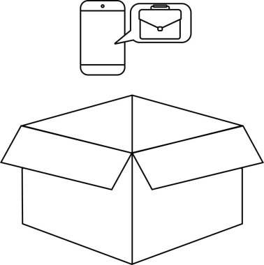 Üzerinde bir evrak çantası simgesi olan açık bir kutu, iş ya da işle ilgili eşyaların teslim edilişini ya da depolanmasını simgeliyor.