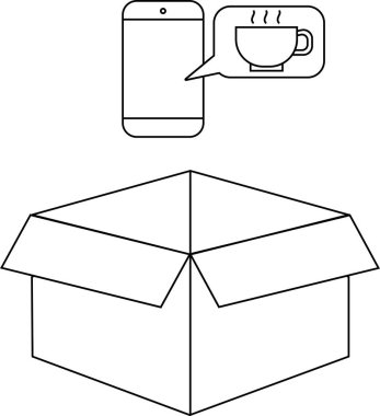Teslimat için bir kutuyla kahve sipariş eden, modern kolaylık ve teslimat hizmetleri sunan bir telefon tasviri..