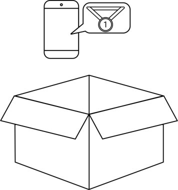 Akıllı telefon, açık bir karton kutunun üzerinde başarı veya ödül öneren bir başarı bildirimi gösterir.