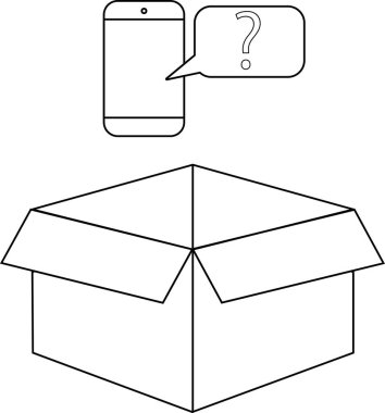 Üzerinde soru işareti olan bir akıllı telefon açık bir karton kutunun üzerinde gezinir, içeriği hakkında belirsizlik gösterir..