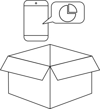 Açık bir kutunun üzerinde veri analizi ve teslimatını sembolize eden bir akıllı telefon çizelgesi tasvir edilir..