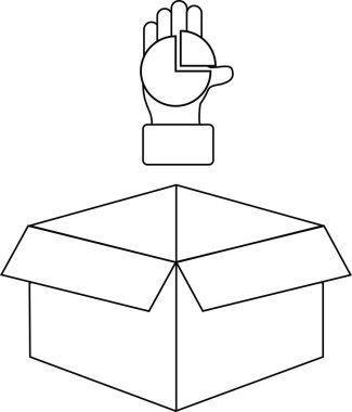 Açık bir karton kutunun üzerinde, veri analizini ve teslimatını sembolize eden bir el çizimi..