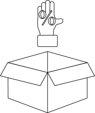 Yüzdelik işareti olan bir el, basit bir taslak biçiminde tasvir edilen açık bir kutunun üzerine yerleştirilir.