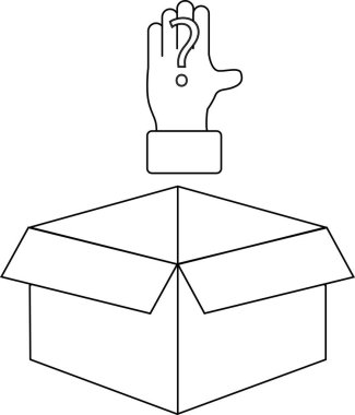 Üzerinde soru işareti olan açık bir kutu. Gizemi, belirsizliği ve içindeki bilinmeyen içeriği simgeliyor..