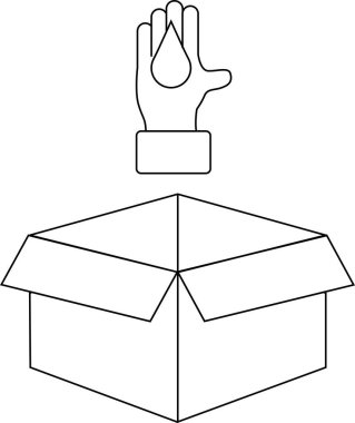 Üzerinde bir damla tutan, ambalajı temsil eden ya da talimatları tutan açık bir kutu tasviri.