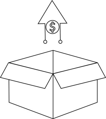Yukarı doğru ok ve dolar işareti olan, kar veya finansal büyümeyi temsil eden bir kutu tasviri.