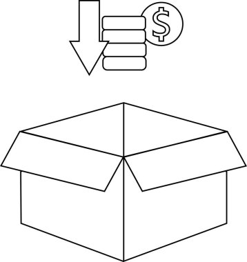 Tasarruf ve finansal verimliliği sembolize ederek, içine bir kutu ve para düşen maliyet azaltma kavramı.
