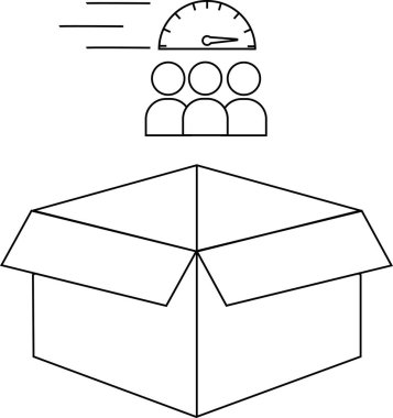 İnsanların bir kutuda hızlı bir şekilde teslim edilişini gösteren kavramsal bir illüstrasyon. Görüntü hız, verimlilik ve bireylerin hareketlerini gösteriyor..