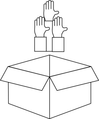 Yardım, destek ya da yardım talebini sembolize eden, bir kutudan uzanan ellerin vektör çizimi.