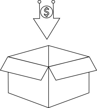 Bir dolar işareti olan bir ok açık bir kutuya düşüyor, mali yatırımı veya tasarrufu temsil ediyor..