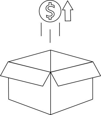 Bir dolar işaretli bozuk para, açık bir kutudan yukarı doğru süzülür. Bu da finansal akışı, yatırım kaybını ya da sistemden çıkan parayı simgeler..