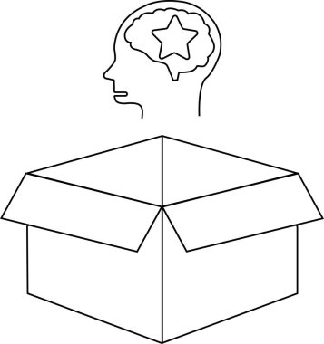 Kavramsal bir illüstrasyon, içinde yıldız olan bir beynin, kutunun dışındaki düşünceyi sembolize ederek, açık bir kutunun üzerinde konumlandığını gösterir..