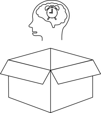 İçinde saat olan bir kafayı, açık bir kutunun üstünde tasvir eden kavramsal bir illüstrasyon, kutunun dışındaki düşünceyi ve zaman yönetimini sembolize ediyor..