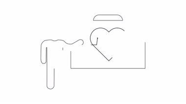 Kalp sağlığı bilgilerini beyaz tahtada sunan bir kişinin basit bir çizgisi çizimi. Eğitim videoları ve sunumlar için ideal.