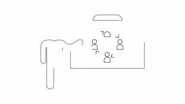 Bir kişinin takım çalışması ve işbirliği diyagramı sunduğunu gösteren basit bir çizgi, eğitim veya iş içeriği için ideal.