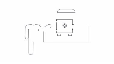 Güvenlik ve korumayı sembolize eden, kalkanlı bir kasayı sunan kişinin basit bir tasviri.