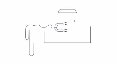 Cazibe pazarlama kavramlarını beyaz tahtada mıknatıs ve kalplerle sunan birinin basit bir çizgisi..