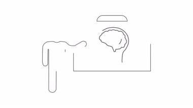 Beyni beyaz tahtada açıklayan kişinin basit bir çizimi. Eğitim veya tıbbi içerik için mükemmel.