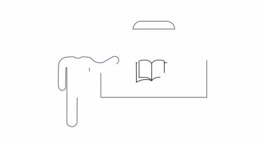 Eğitim, bilgi aktarımı ve öğrenmeyi sembolize eden minimalist bir sanat çizgisi çizimi.