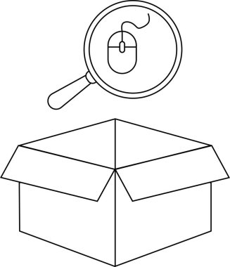 Üzerinde bir fare simgesi bulunan, üzerinde bir büyüteç bulunan, teftişi sembolize eden veya kutunun içinde arama yapan bir kutunun çizimi.