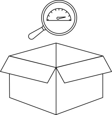 İçinde hız göstergesi simgesi olan bir büyüteçle bir paketin incelendiğini gösteren bir çizgi çizimi.