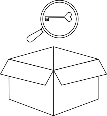 Açık bir kutunun üzerindeki bir anahtarın üzerinde büyüteç bulunan sembolik bir illüstrasyon, keşfi, çözümleri ve potansiyel kilidi temsil ediyor..