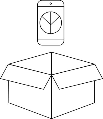 Açık bir kutunun üzerinde bir pasta grafiği gösteren basit bir siyah beyaz çizim.