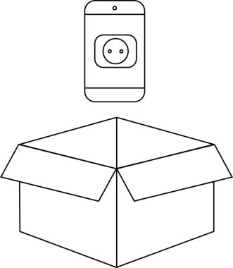 Açık bir karton kutunun üzerine yerleştirilmiş akıllı bir telefon basit ve sembolik bir illüstrasyon oluşturur.