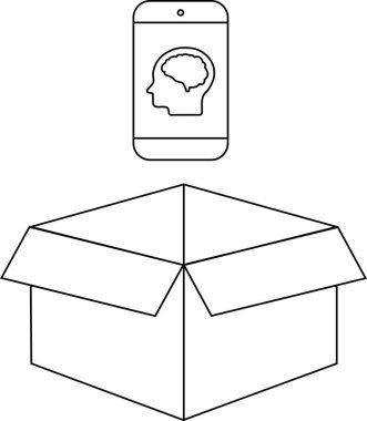 Bir beyin simgesini gösteren akıllı telefon açık bir karton kutunun üzerinde, teknoloji ve bilişsel fonksiyonu öneriyor..