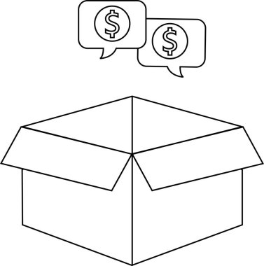 Üstünde dolar işaretleri yüzen açık bir kutu ticareti, değeri ve potansiyel mali işlemleri veya içeriği simgeliyor..