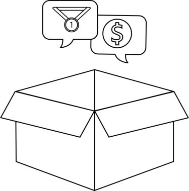 Üzerinde bir madalya ve dolar işareti bulunan, ödülleri veya finansal teşvikleri temsil eden konuşma baloncukları olan basit bir çizgi çizimi..