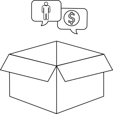 Üzerinde bir insan sembolü olan ve üzerinde para sembolü olan açık bir kutu..