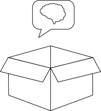 Üzerinde bir konuşma balonunda beyin simgesi olan açık bir kutuyu gösteren minimalist bir illüstrasyon kutunun dışındaki düşünceyi sembolize ediyor..