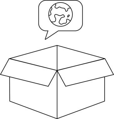 Üzerinde Dünya 'nın görüntüsü olan, küresel taşımayı veya çevresel farkındalığı simgeleyen bir konuşma baloncuğu olan açık bir kutu..