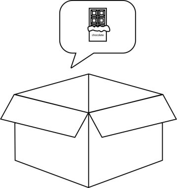 Üzerinde siyah beyaz çizgi sanatı olan bir pencere çizimi içeren düşünce baloncuğu olan bir açık kutu.