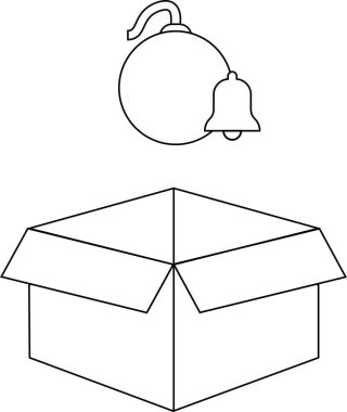 Açık bir kutunun üzerine yerleştirilmiş çanı olan ve görsel bir metafor oluşturan bir bombanın çizgi çizimi..