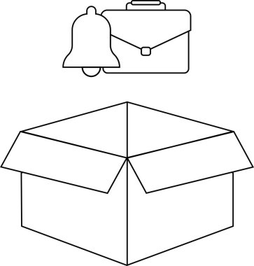 Tebligat zili ve evrak çantası simgesi olan açık bir kutunun tasviri, iş veya teslimatla ilgili uyarıları simgeliyor..