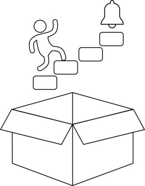 Bir kutudan çan sesine doğru tırmanan bir figürün tasvir ettiği zorlukların üstesinden gelme ve başarıyı temsil eden sembolik bir çizim..