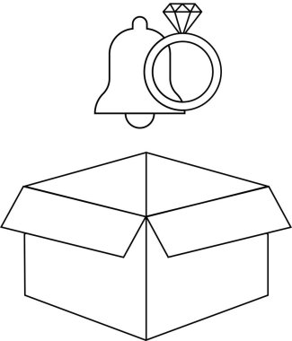 Üzerinde nişan yüzüğü olan basit bir çizgi çizimi bağlılığı, aşkı ve yeni bir bölümün başlangıcını simgeliyor..