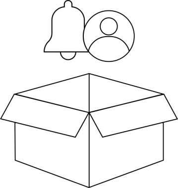 Bir uyarı çanı ve profil simgesinin açık bir kutunun üzerine basit bir çizgi çizimi, çeşitli tasarım amaçları için uygundur.
