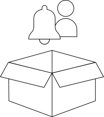 Bir uyarı simgesi, açık bir kutunun üzerindeki bir zil ve kişi, yeni iletiler veya güncellemeler için uyarıları simgeler.