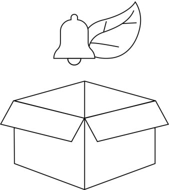 Tebligat zili ve yaprağı olan açık bir kutunun çizgi çizimi, uyarıları ve doğayı simgeliyor..