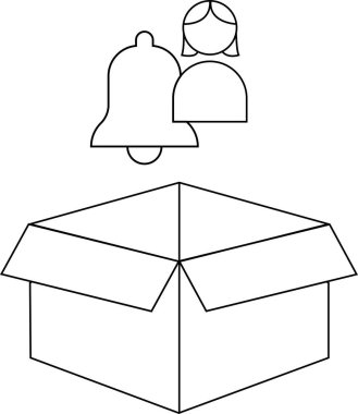 Bildirim çanı ve kullanıcı simgesi içeren açık bir kutunun canlandırılması, bir kullanıcı için uyarıları veya güncellemeleri sembolize eder.