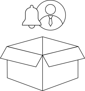 Uyarı çanı ve kullanıcı simgesi içeren açık bir kutunun canlandırılması, uyarıları veya güncellemeleri simgeler.