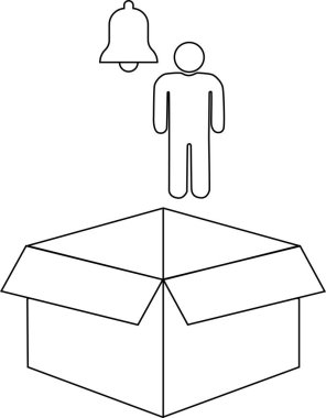 Açık bir kutunun üstünde elinde uyarı ziliyle duran bir kişiyi gösteren basit bir illüstrasyon, boks uyarılarını simgeliyor..